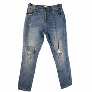Oliver Logan The Crossby Boyfriend Jeans Medium Wash Distressed High Waist Sz 27